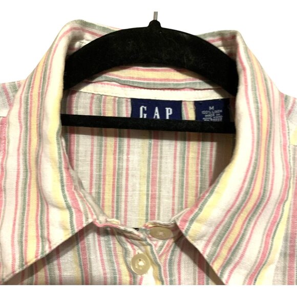 VTG GAP Women's Linen Top Multicolored-Pastel Button-Up Sz M Coastal Preppy Soft - Picture 7 of 7